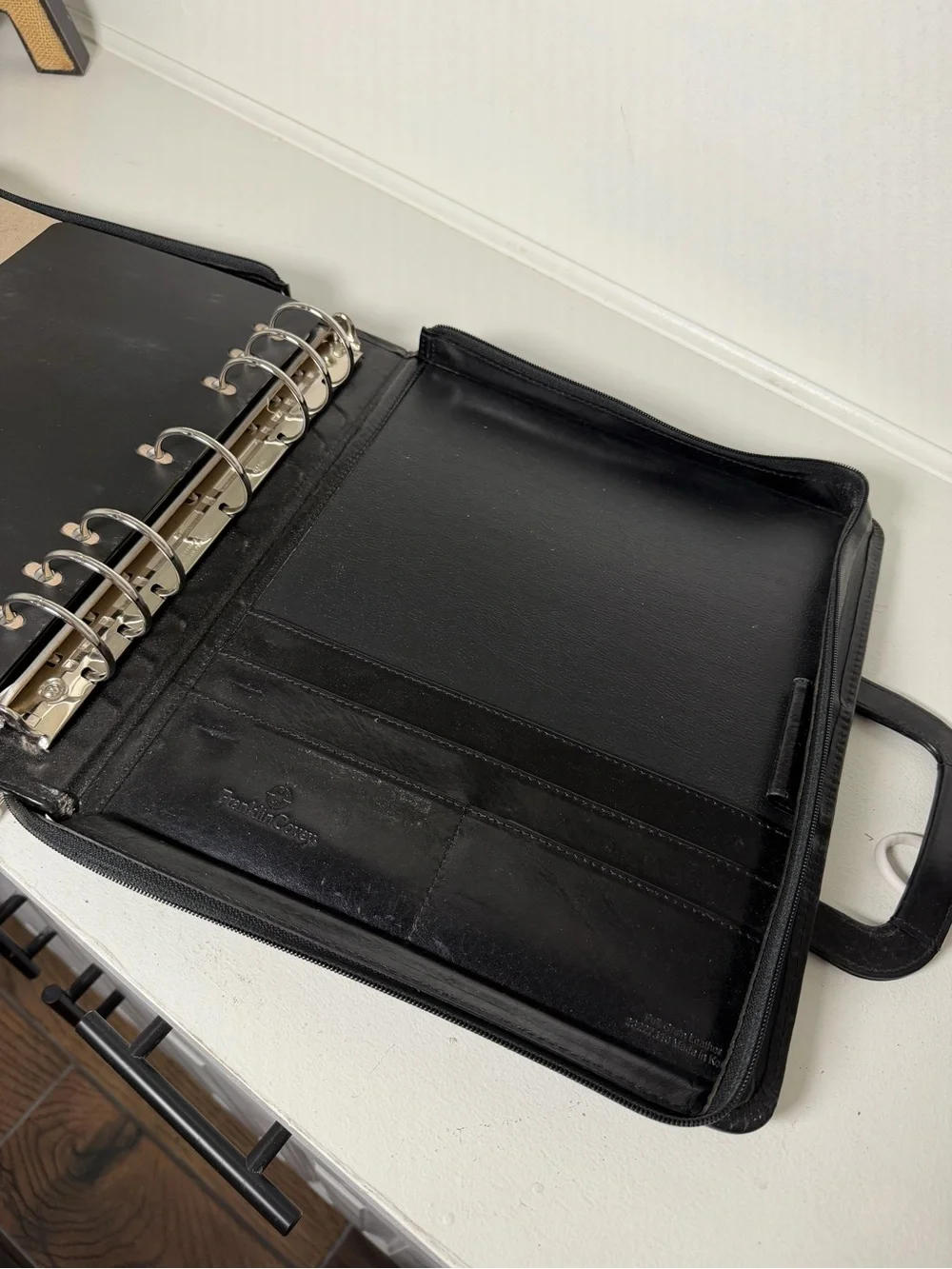 Franklin Covey Black Leather Planner Briefcase Organizer Binder Portfolio Zip